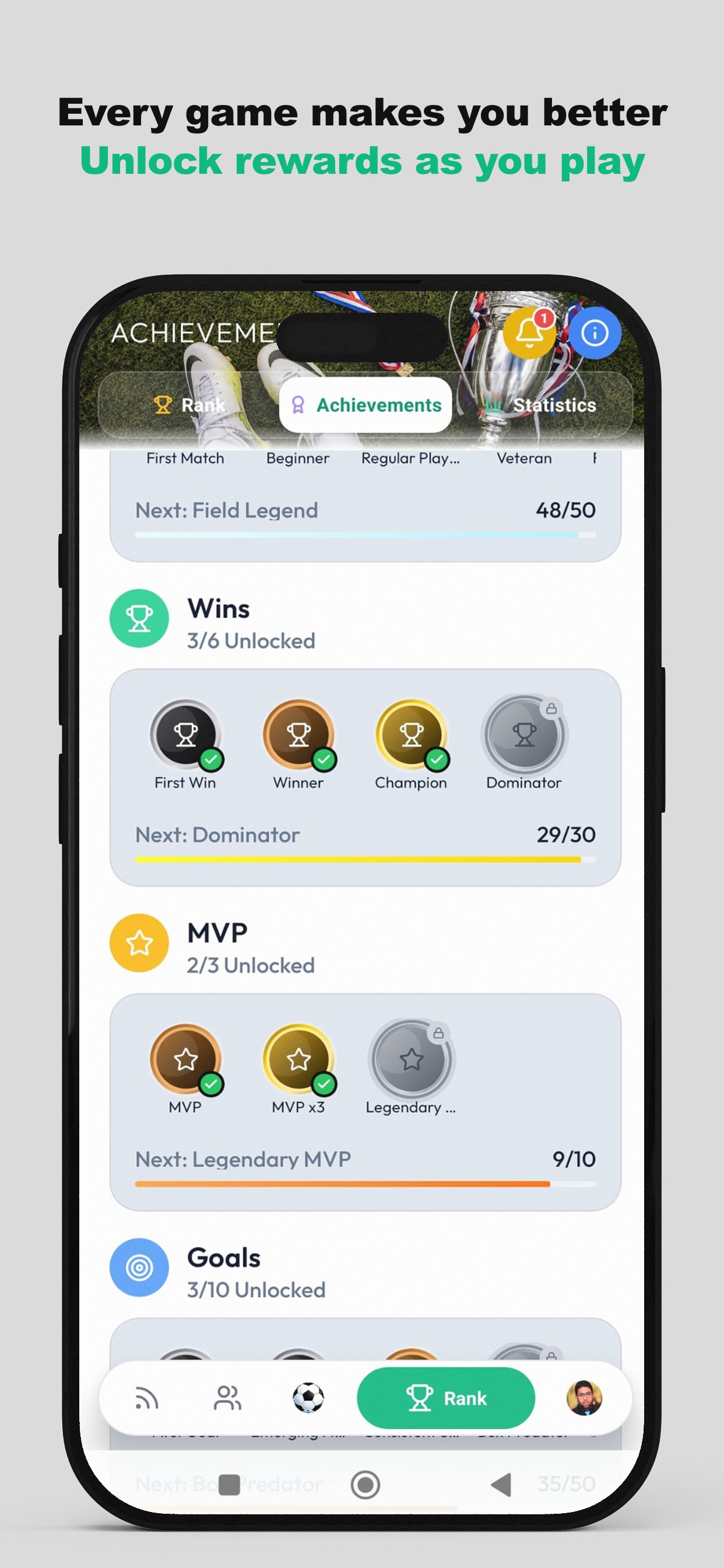 Every game makes you better — Unlock rewards as you play